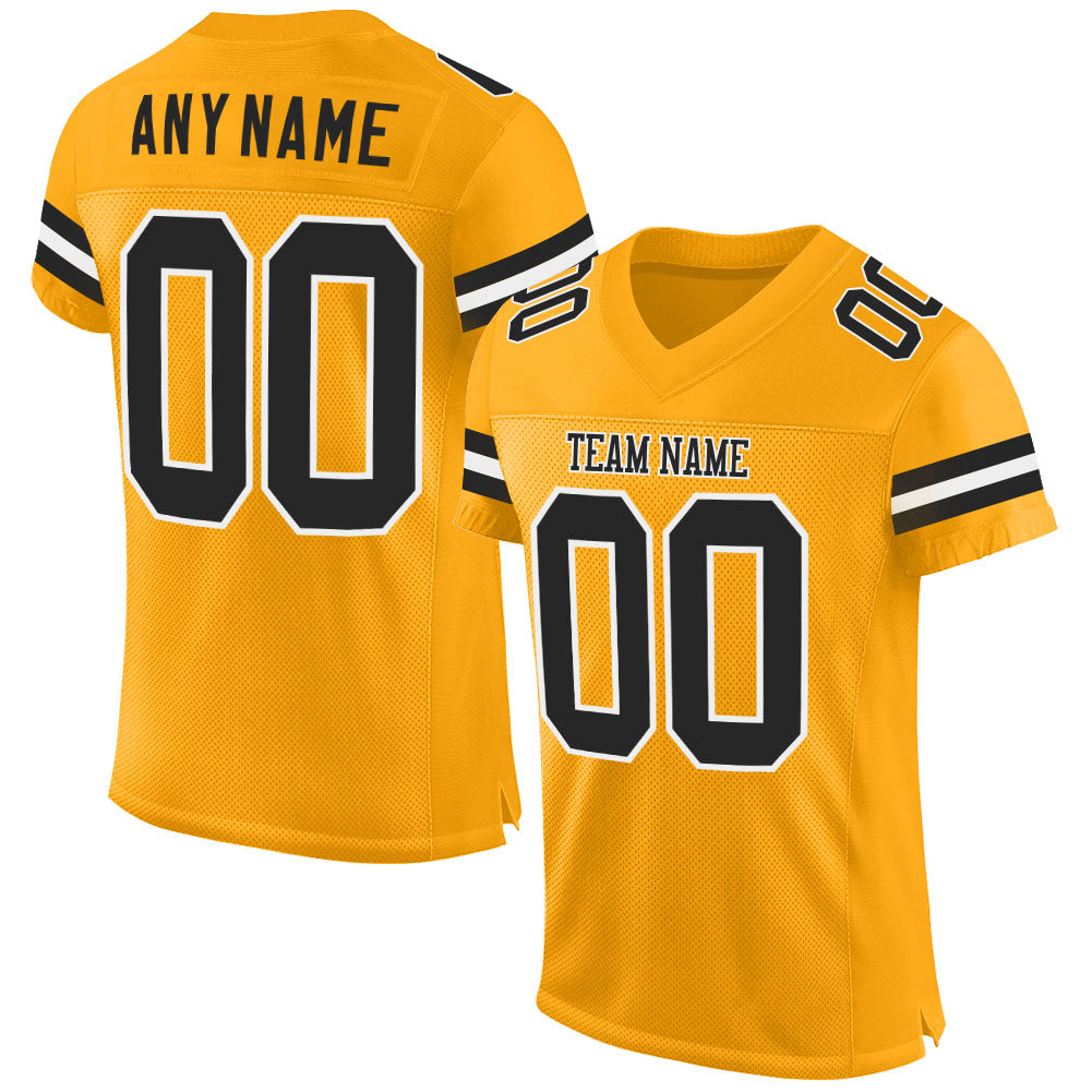 Custom Gold Black-White Mesh Authentic Football Jersey - Main View