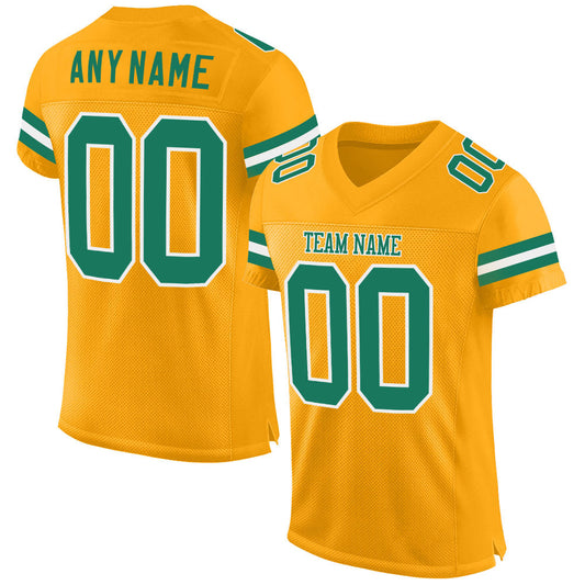 Custom Gold Kelly Green-White Mesh Authentic Football Jersey - Main View
