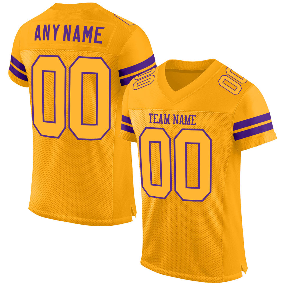 Custom Gold Gold-Purple Mesh Authentic Football Jersey - Main View