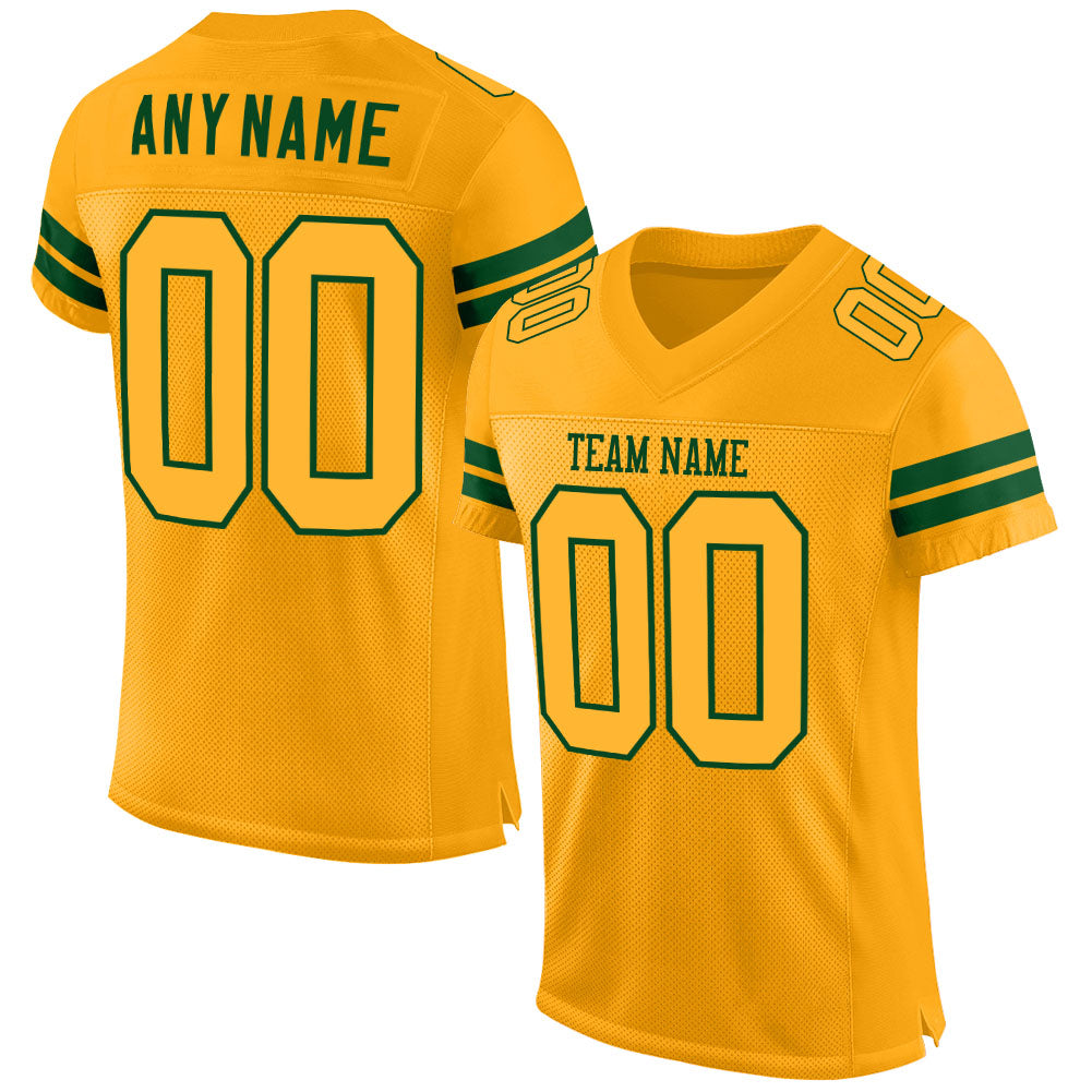 Custom Gold Gold-Green Mesh Authentic Football Jersey - Main View