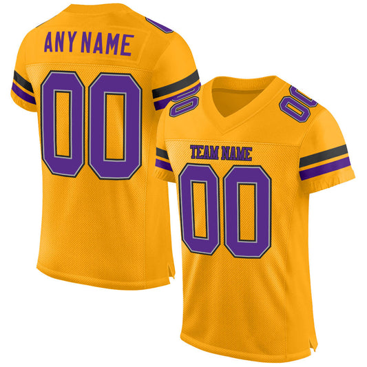 Custom Gold Purple-Black Mesh Authentic Football Jersey - Main View
