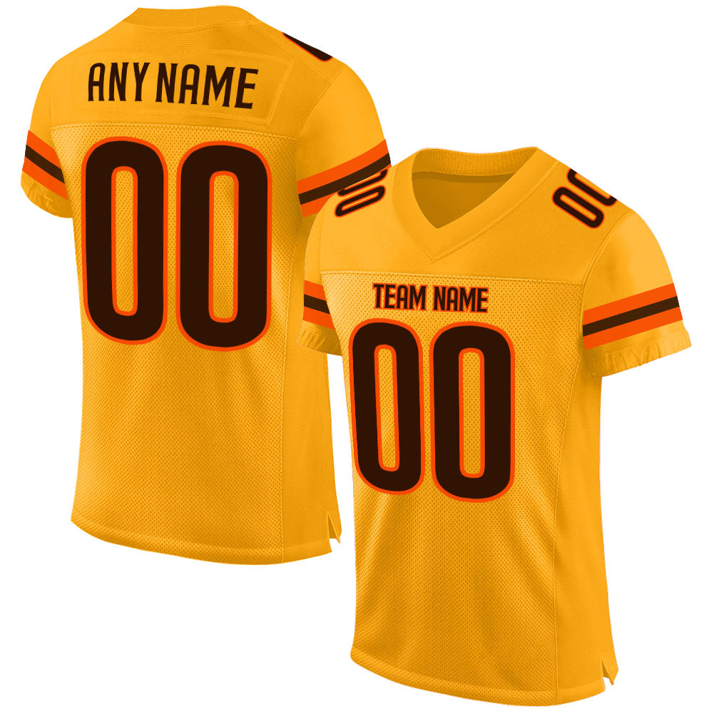 Custom Gold Brown-Orange Mesh Authentic Football Jersey - Main View