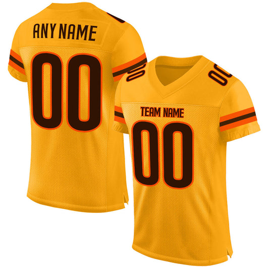 Custom Gold Brown-Orange Mesh Authentic Football Jersey - Main View