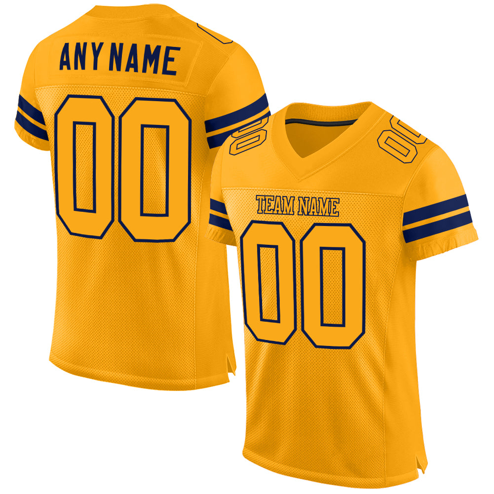 Custom Gold Gold-Navy Mesh Authentic Football Jersey - Main View