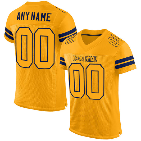Custom Gold Gold-Navy Mesh Authentic Football Jersey - Main View