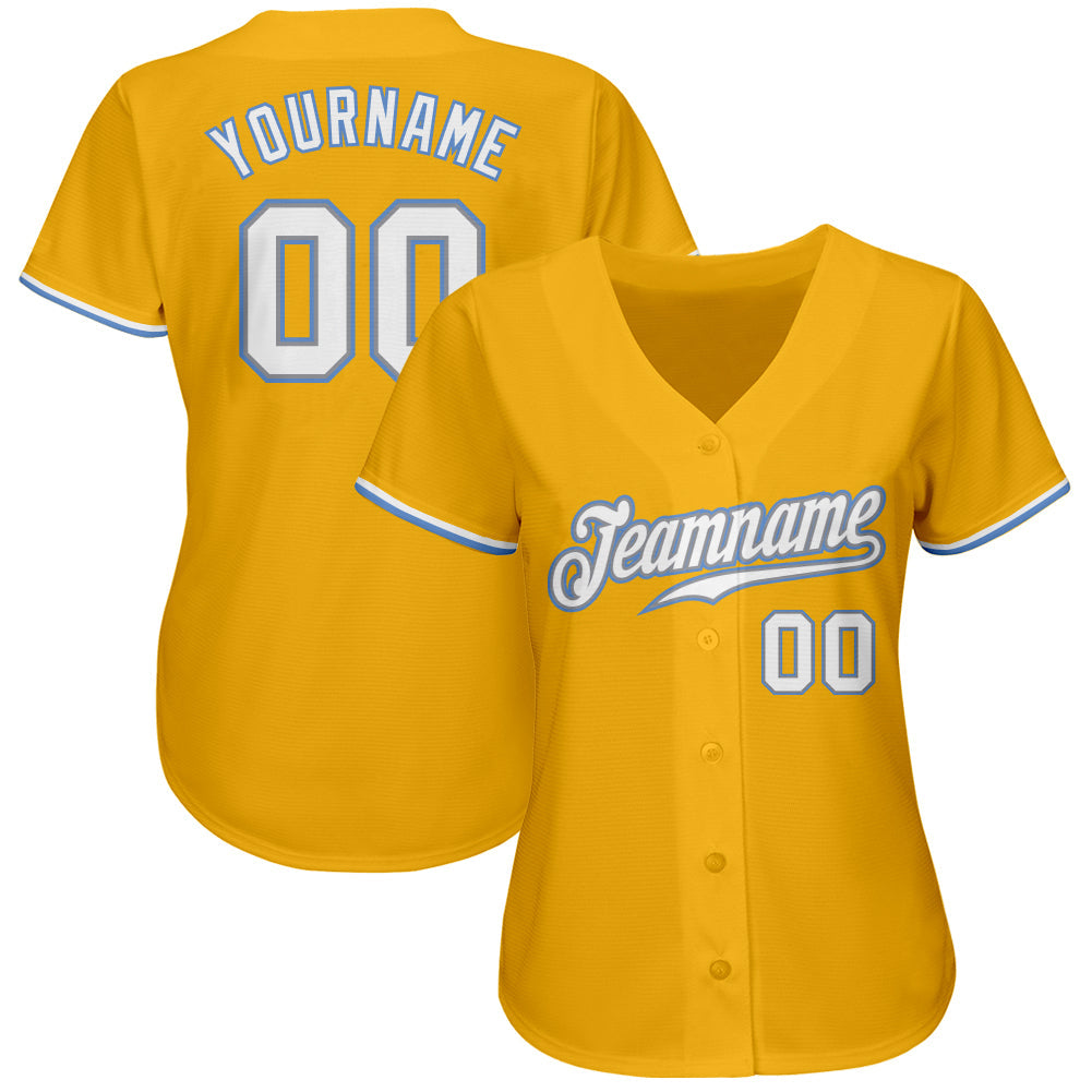 Custom Gold White-Light Blue Authentic Baseball Jersey view 2