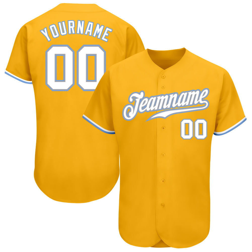 Custom Gold White-Light Blue Authentic Baseball Jersey - Main View