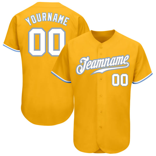 Custom Gold White-Light Blue Authentic Baseball Jersey - Main View