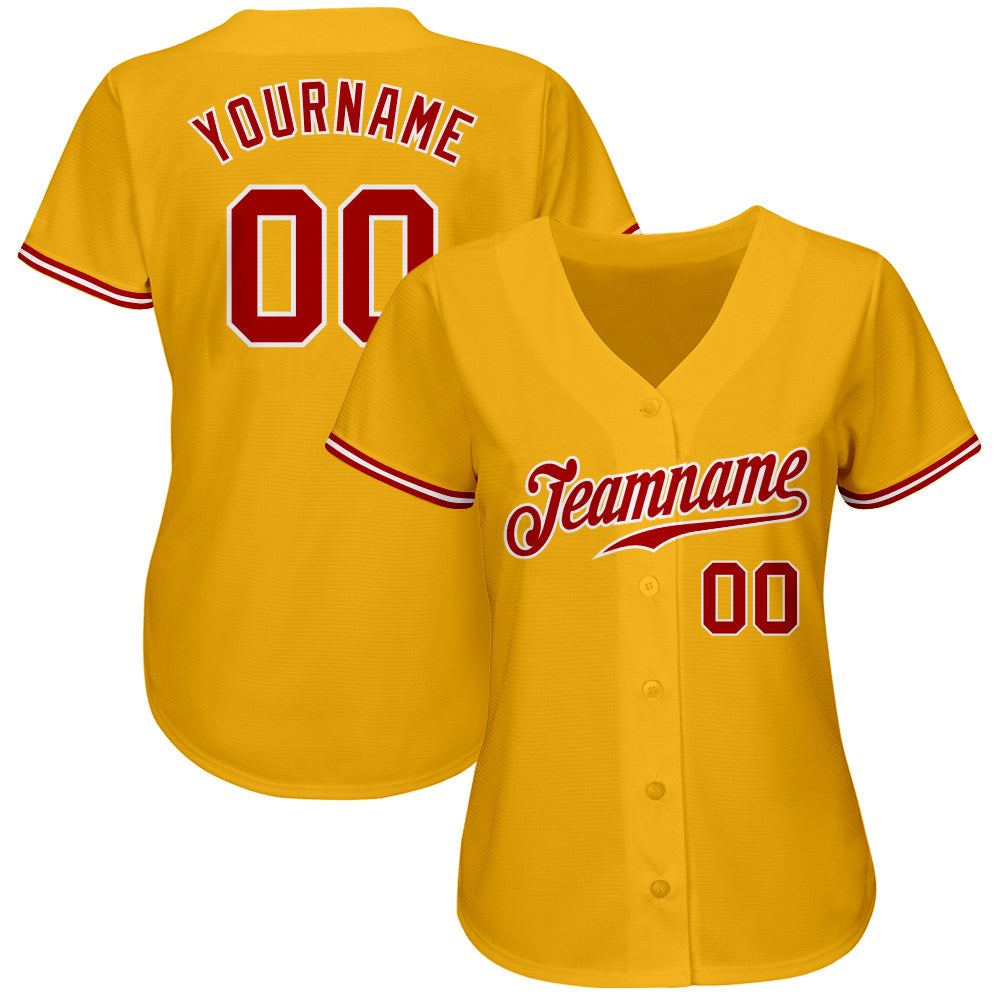Custom Gold Red-White Authentic Baseball Jersey view 2