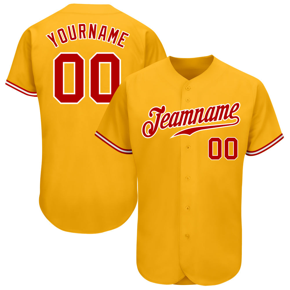Custom Gold Red-White Authentic Baseball Jersey - Main View