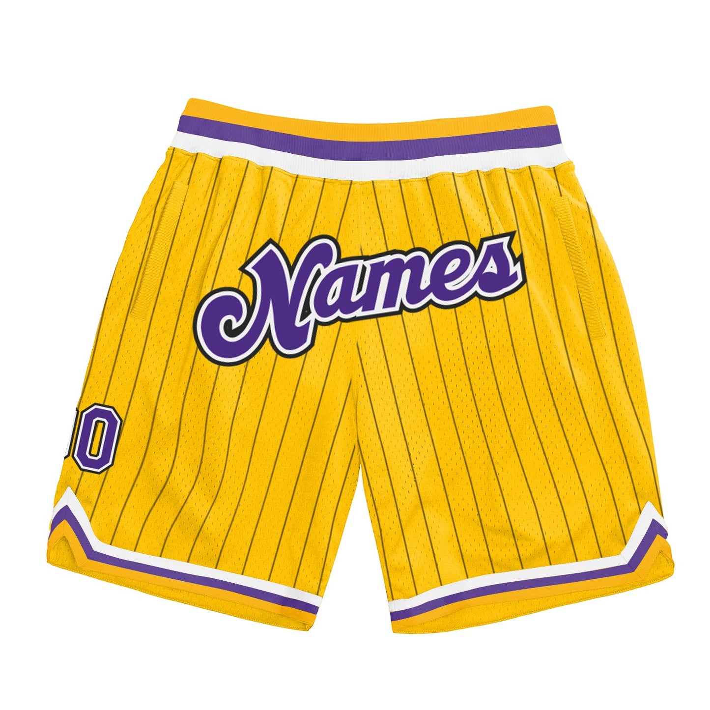 Custom Gold Black Pinstripe Purple-White Authentic Basketball Shorts - Main View