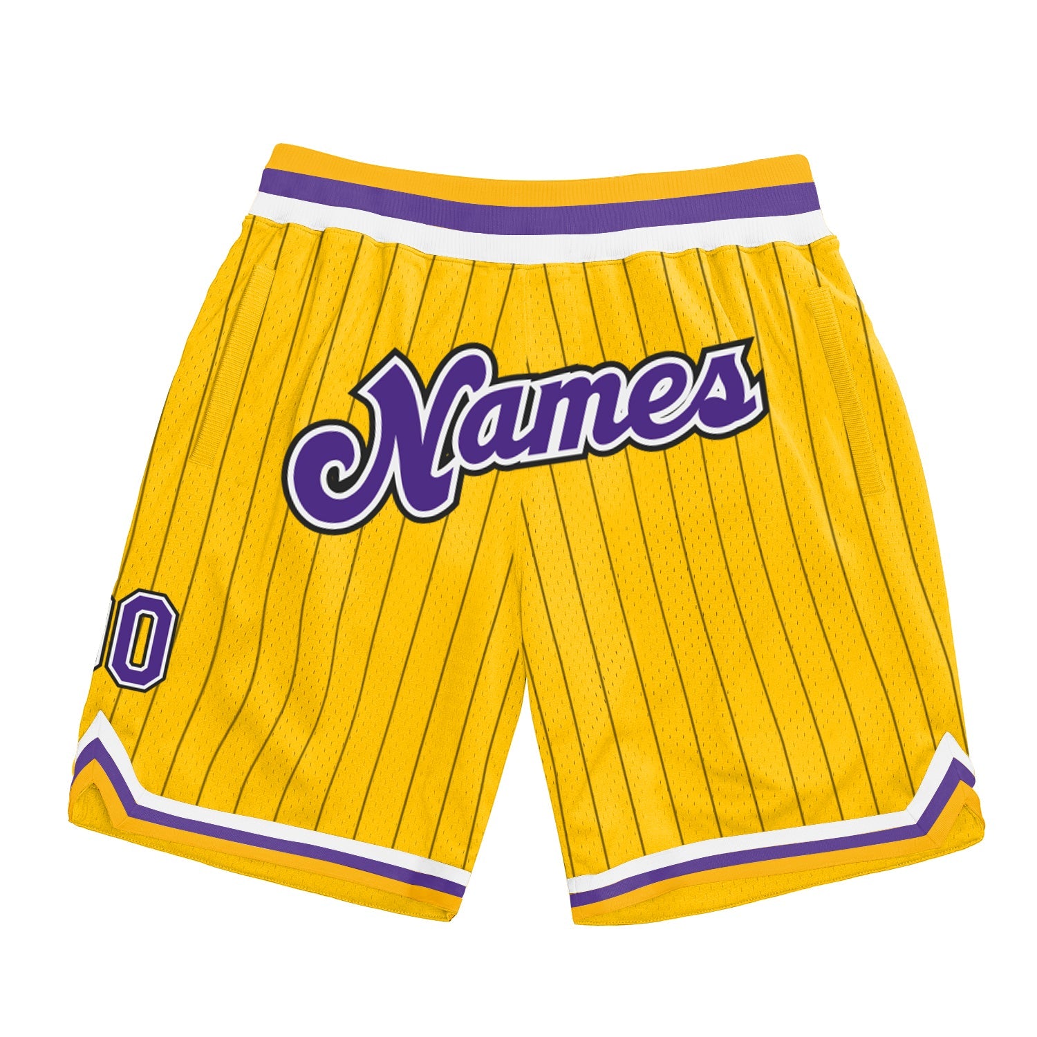 Custom Gold Black Pinstripe Purple-White Authentic Basketball Shorts - Main View
