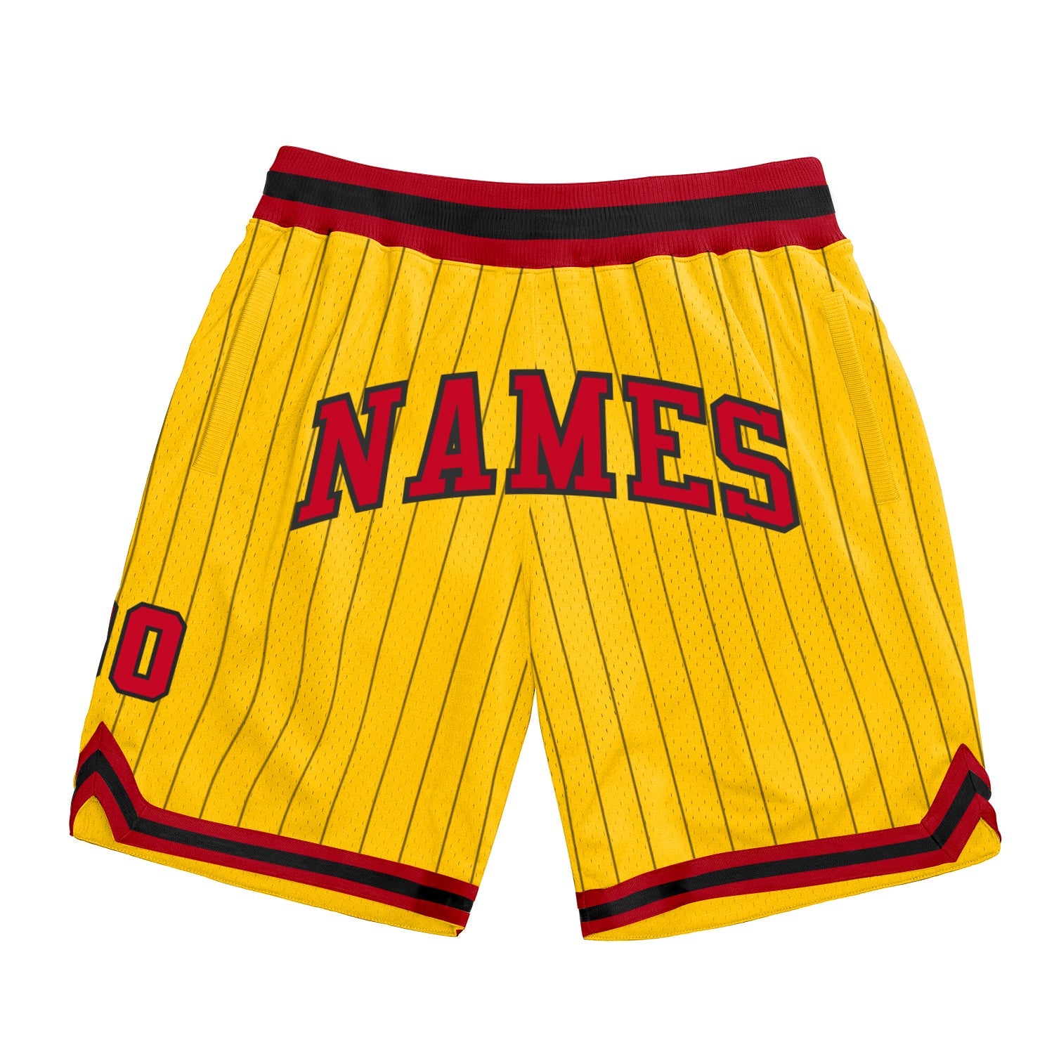 Custom Gold Black Pinstripe Red-Black Authentic Basketball Shorts - Main View