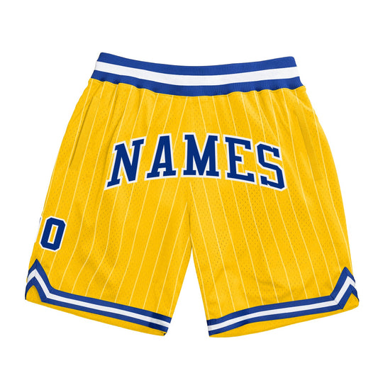 Custom Gold White Pinstripe Royal-White Authentic Basketball Shorts - Main View
