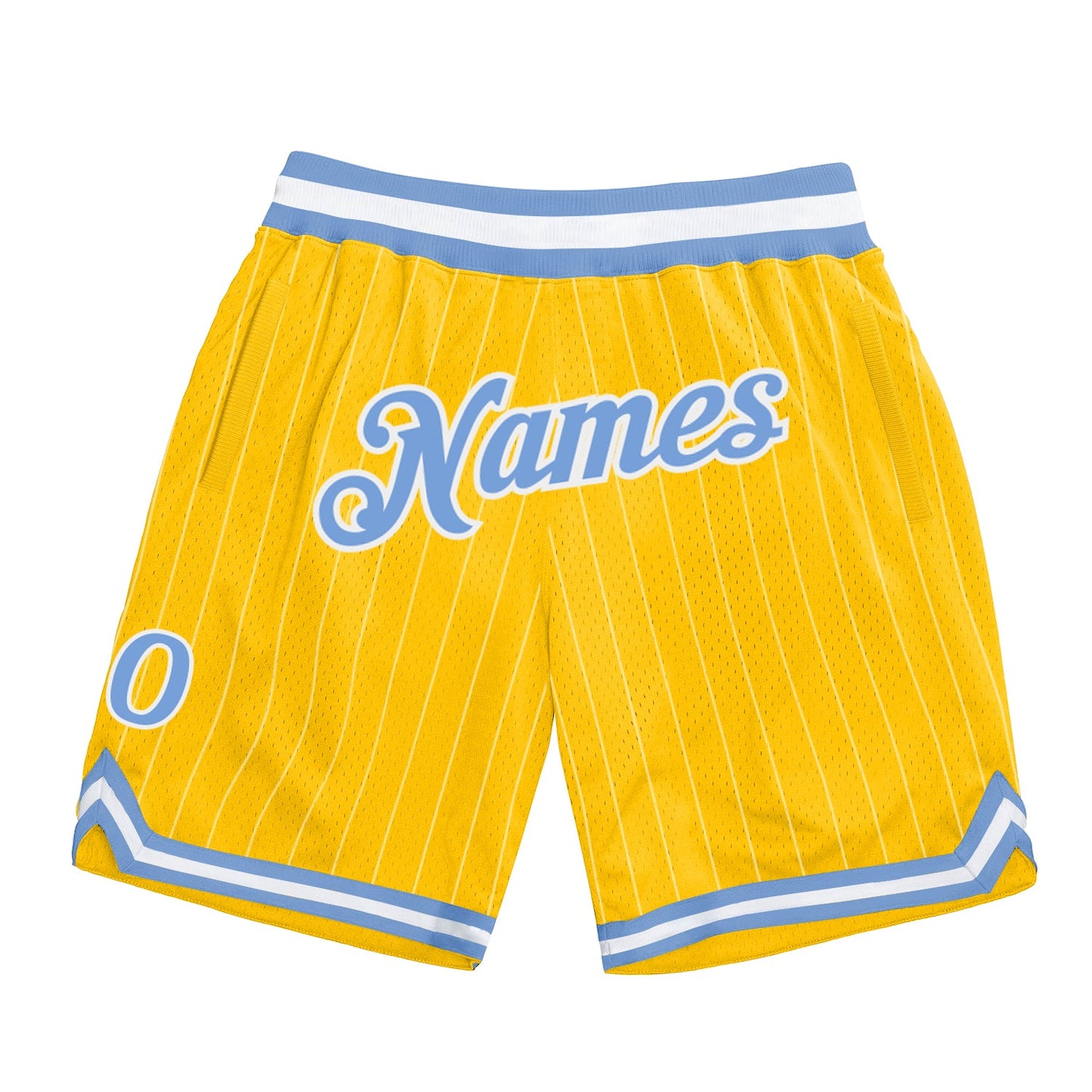 Custom Gold White Pinstripe Light Blue-White Authentic Basketball Shorts - Main View