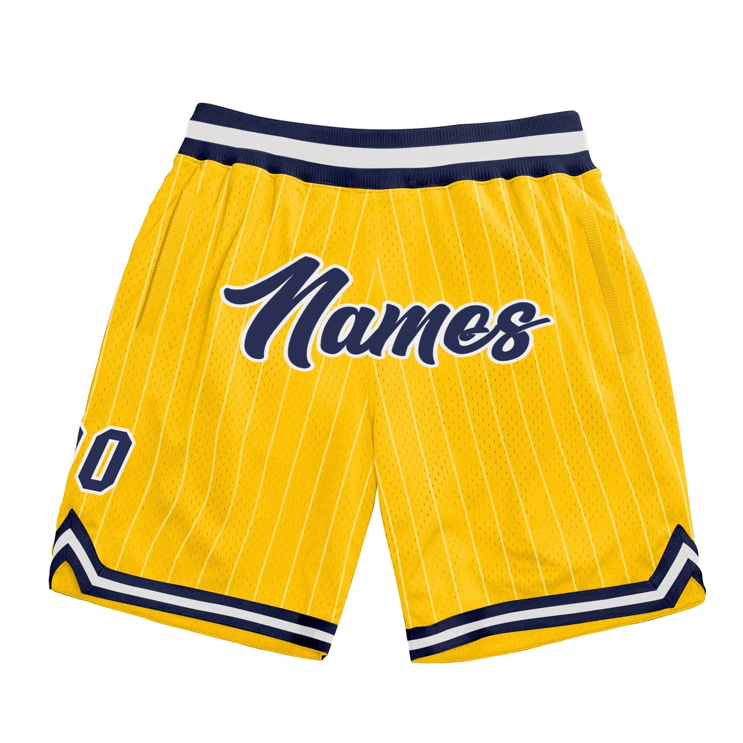 Custom Gold White Pinstripe Navy-White Authentic Basketball Shorts - Main View
