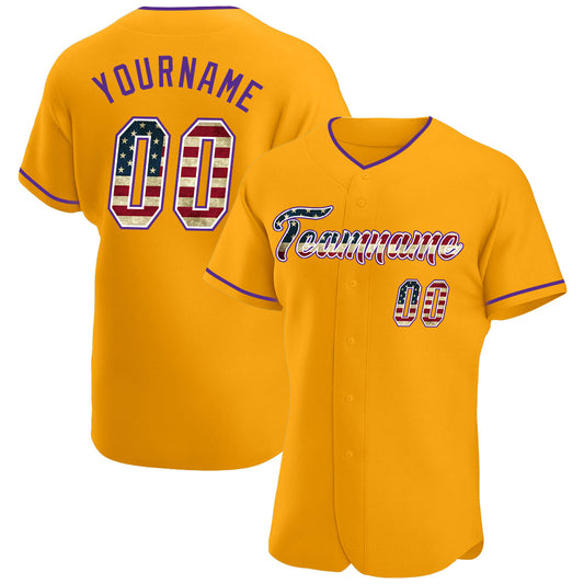 Custom Gold Vintage USA Flag-Purple Authentic Baseball Jersey - Main View