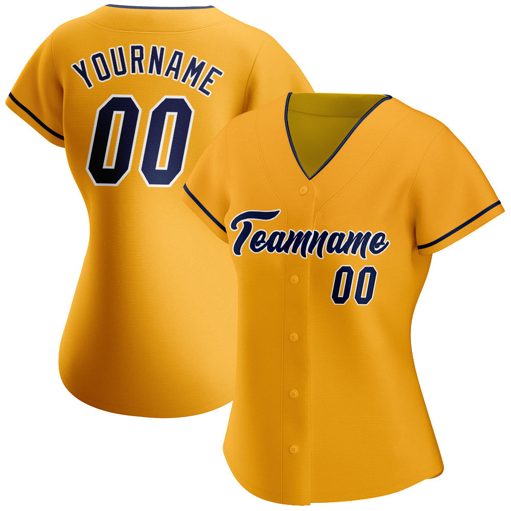 Custom Gold Navy-White Authentic Baseball Jersey view 2