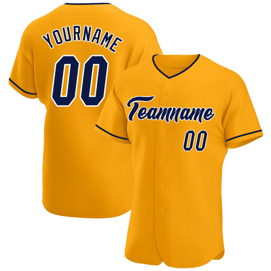 Custom Gold Navy-White Authentic Baseball Jersey - Main View