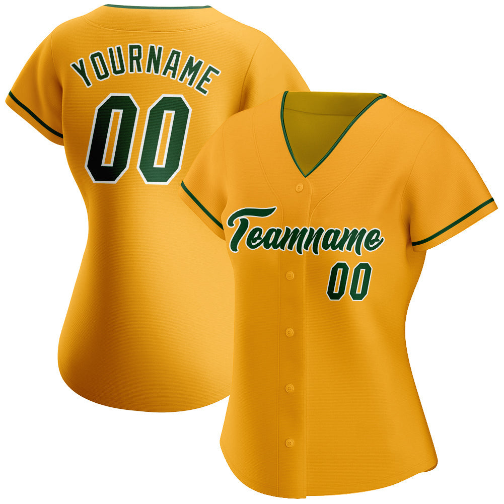 Custom Gold Green-White Authentic Baseball Jersey view 2