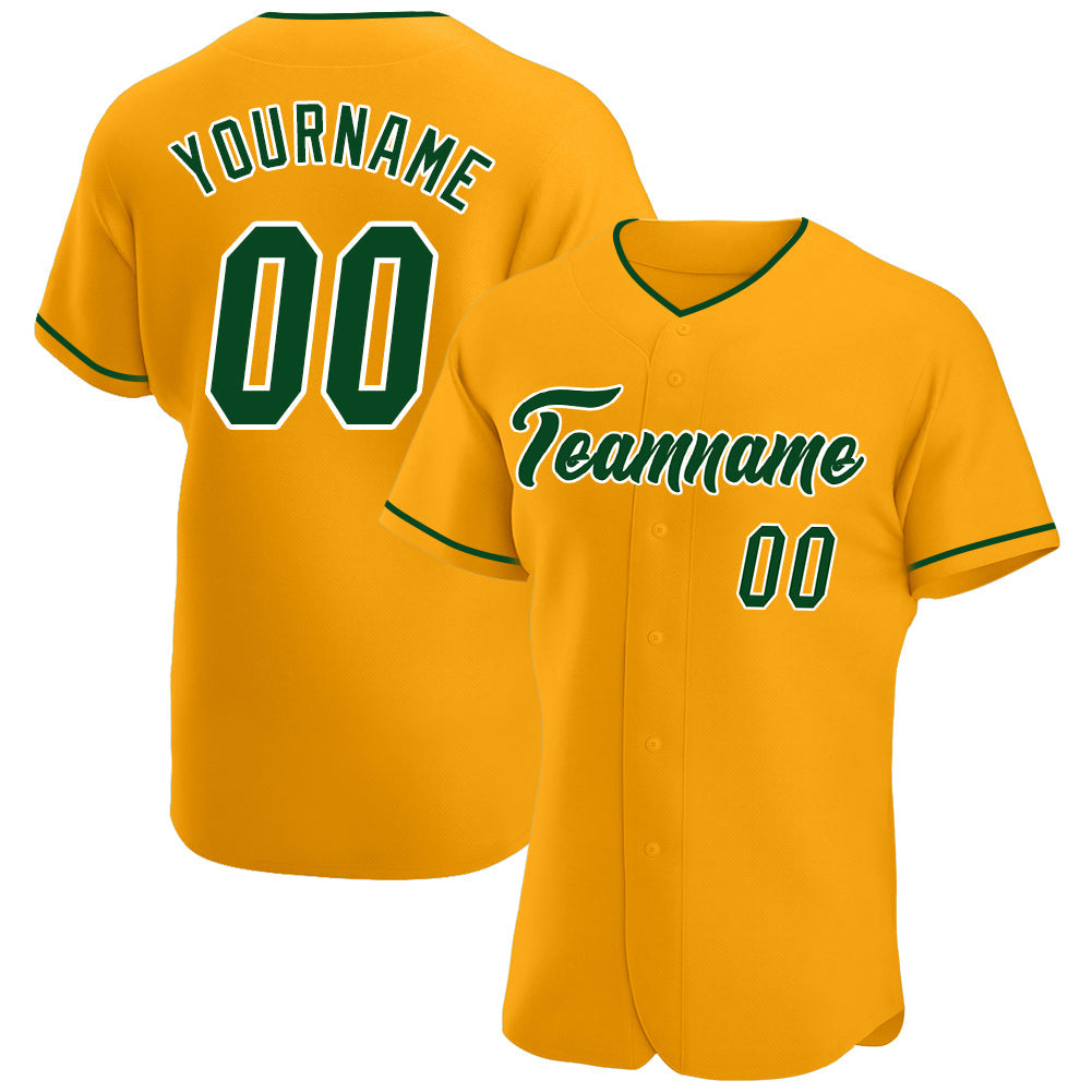 Custom Gold Green-White Authentic Baseball Jersey - Main View
