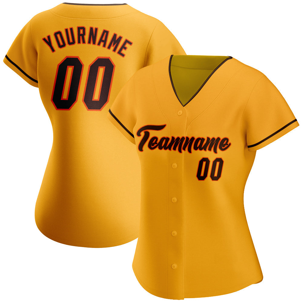 Custom Gold Brown-Orange Authentic Baseball Jersey view 2