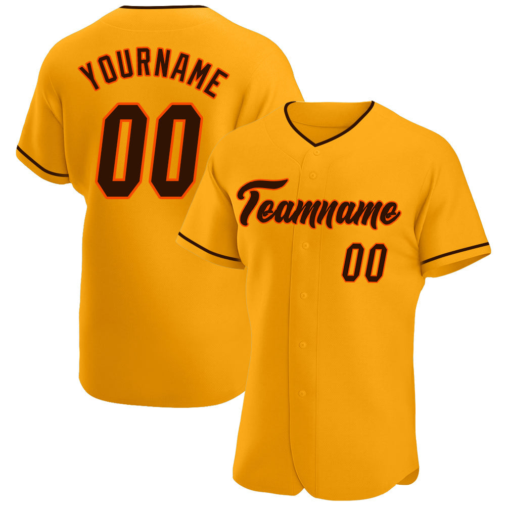 Custom Gold Brown-Orange Authentic Baseball Jersey - Main View