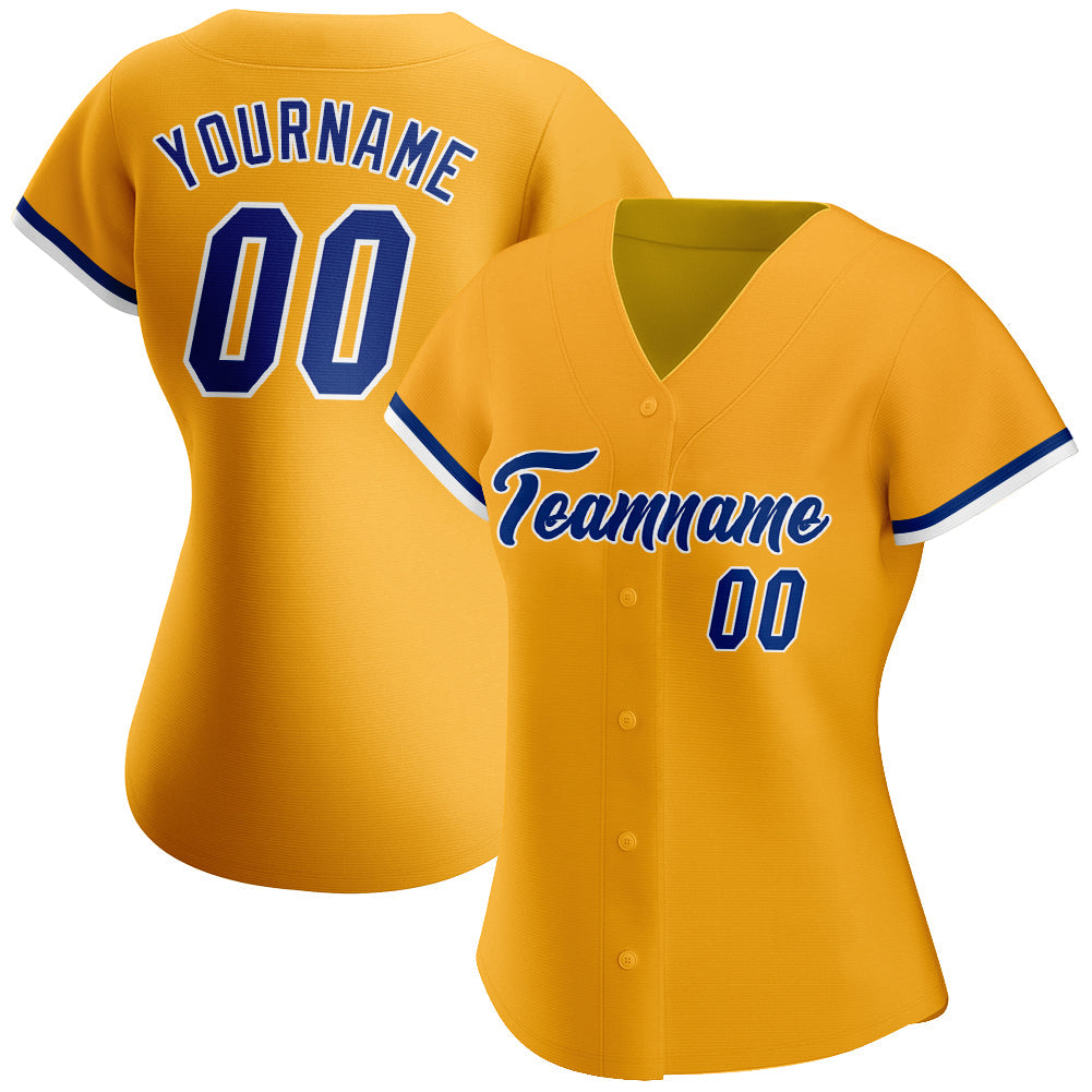 Custom Gold Royal-White Authentic Baseball Jersey view 2