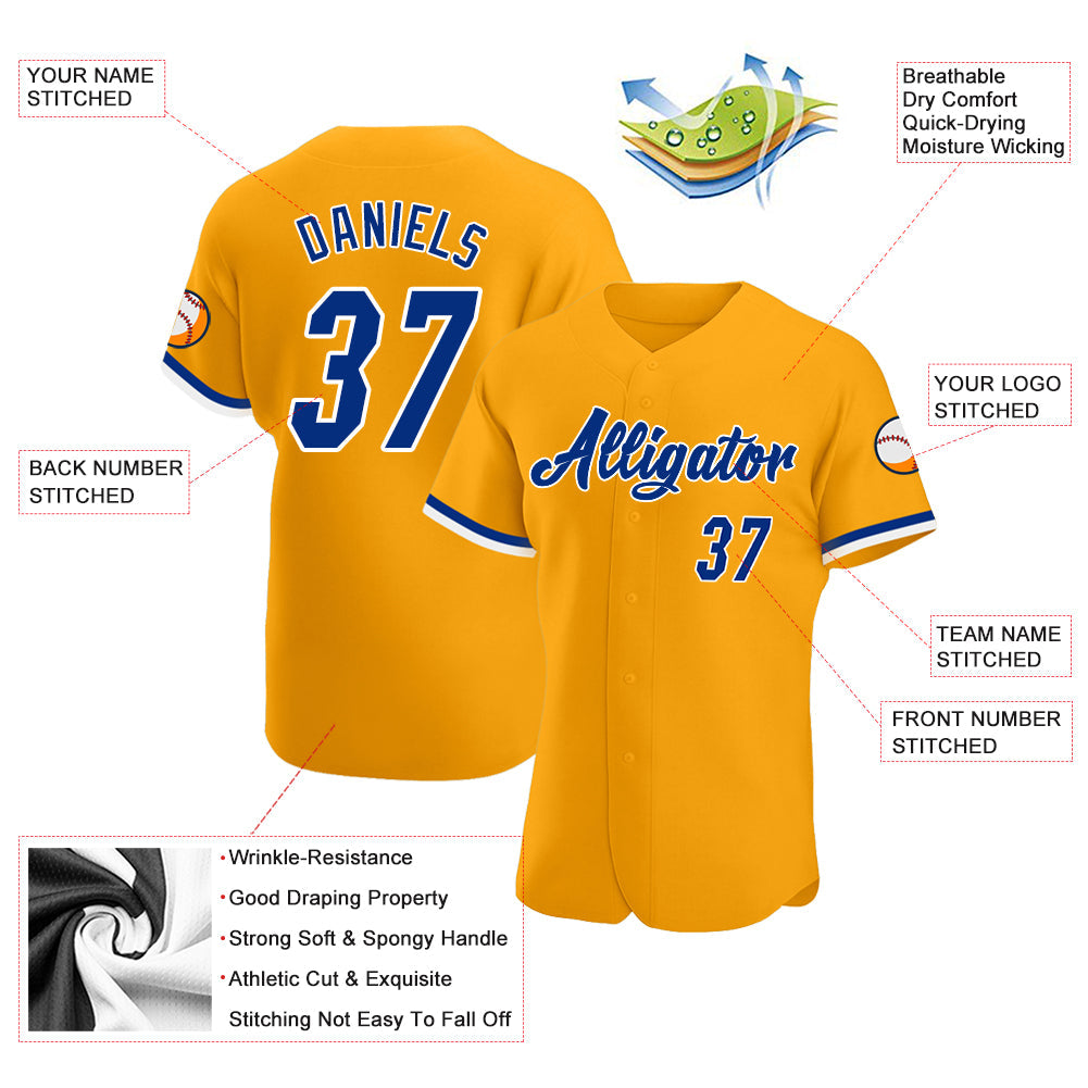 Custom Gold Royal-White Authentic Baseball Jersey view 3