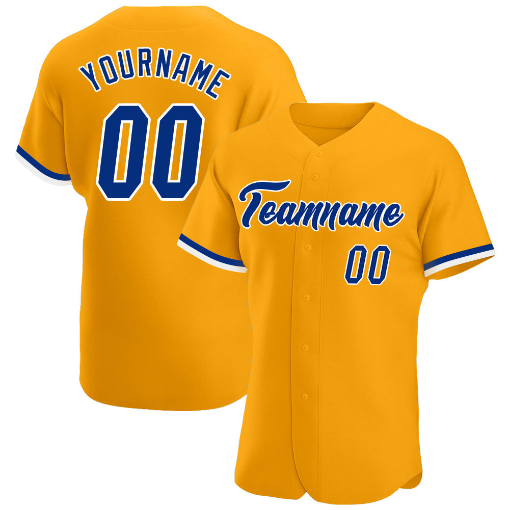 Custom Gold Royal-White Authentic Baseball Jersey - Main View