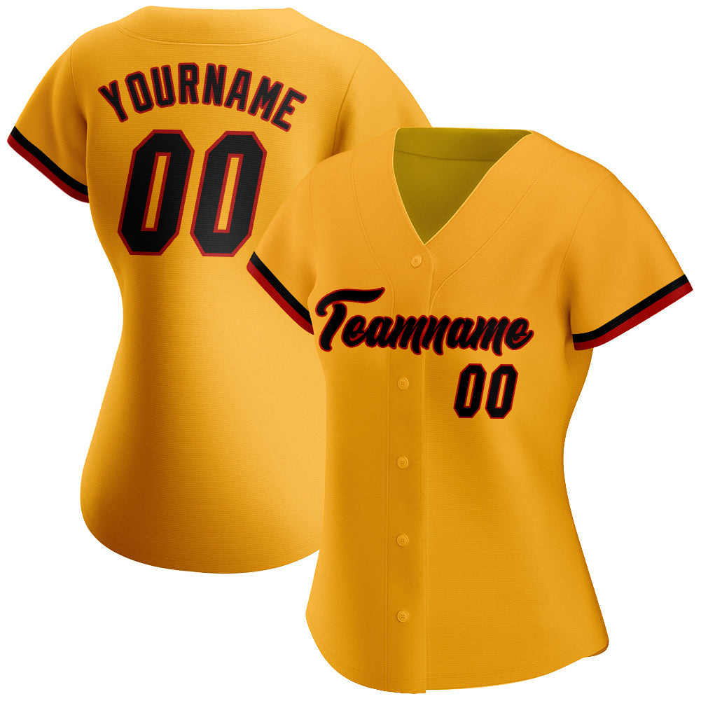 Custom Gold Black-Red Authentic Baseball Jersey view 2