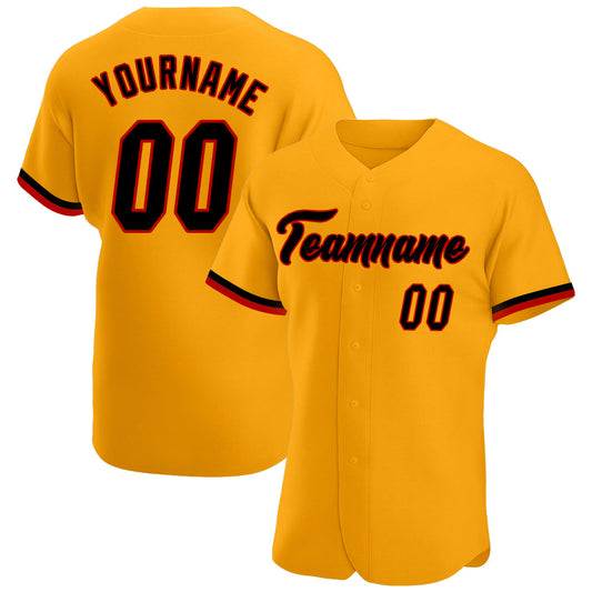 Custom Gold Black-Red Authentic Baseball Jersey - Main View