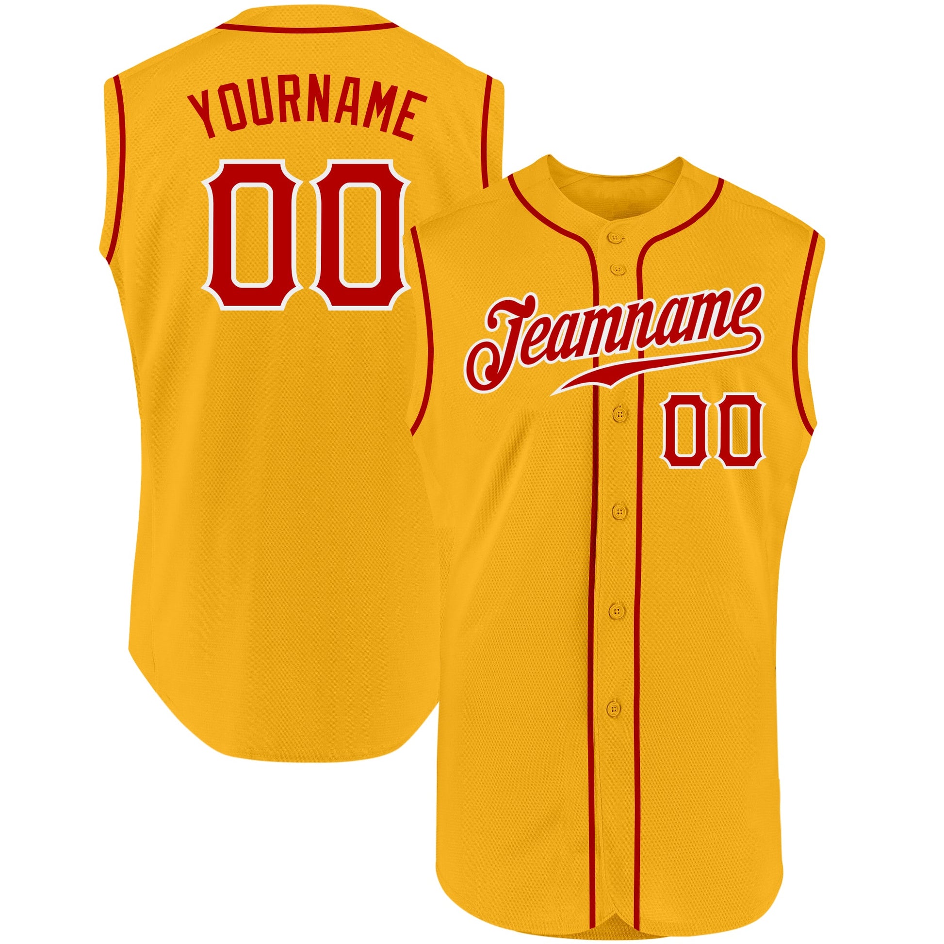 Custom Gold Red-White Authentic Sleeveless Baseball Jersey - Main View
