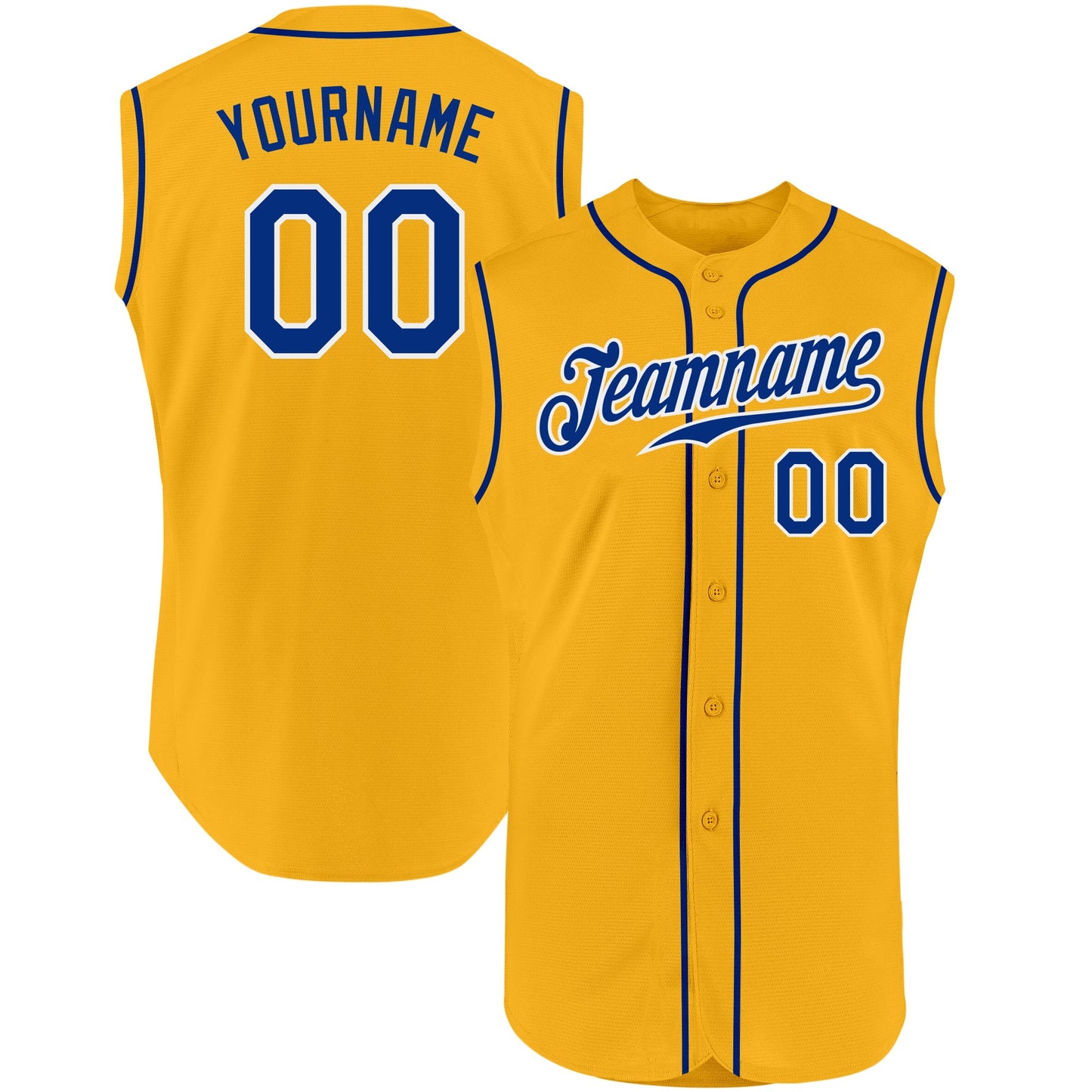 Custom Gold Royal-White Authentic Sleeveless Baseball Jersey - Main View