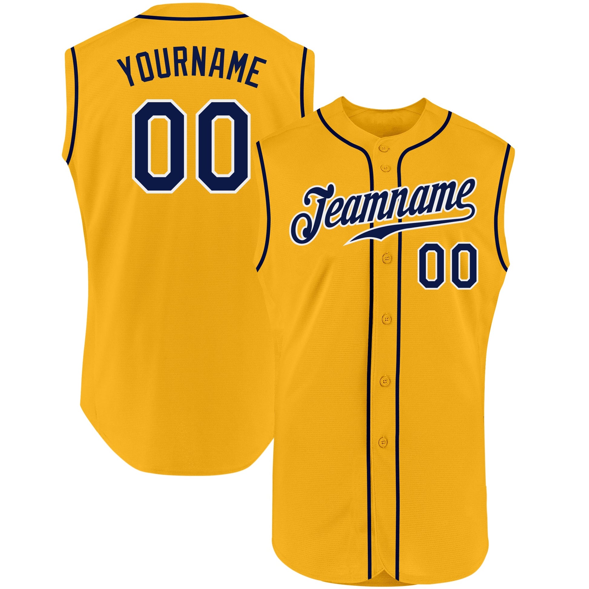Custom Gold Navy-White Authentic Sleeveless Baseball Jersey - Main View