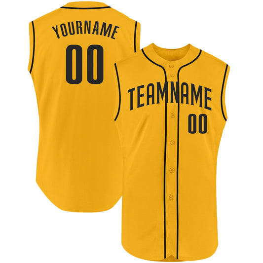 Custom Gold Black Authentic Sleeveless Baseball Jersey - Main View