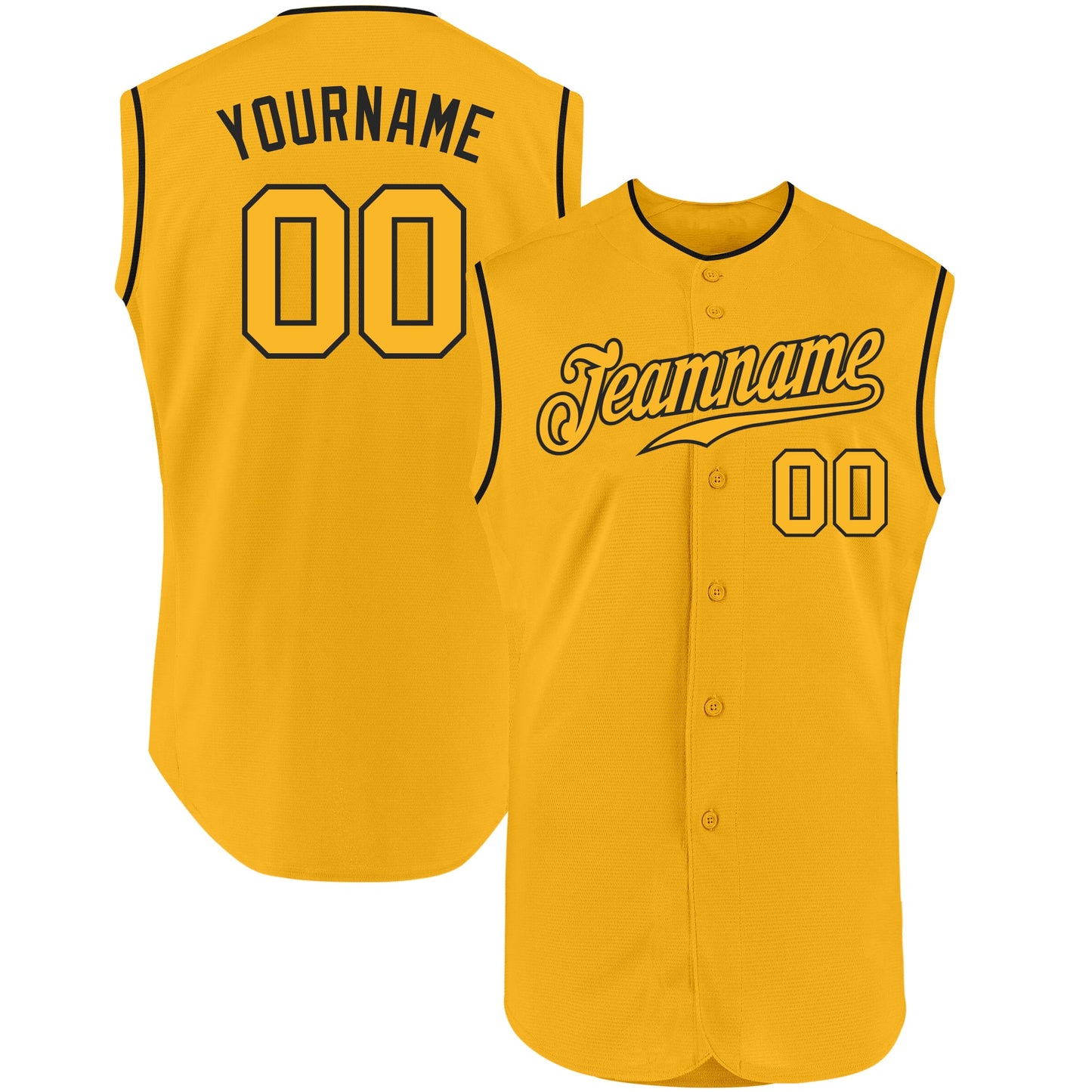 Custom Gold Gold-Black Authentic Sleeveless Baseball Jersey - Main View