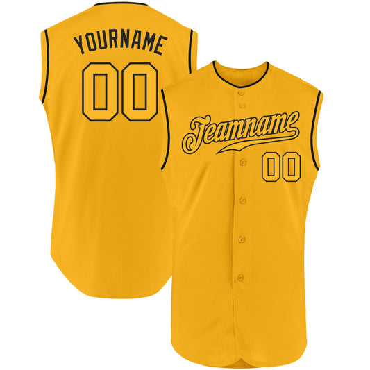 Custom Gold Gold-Black Authentic Sleeveless Baseball Jersey - Main View