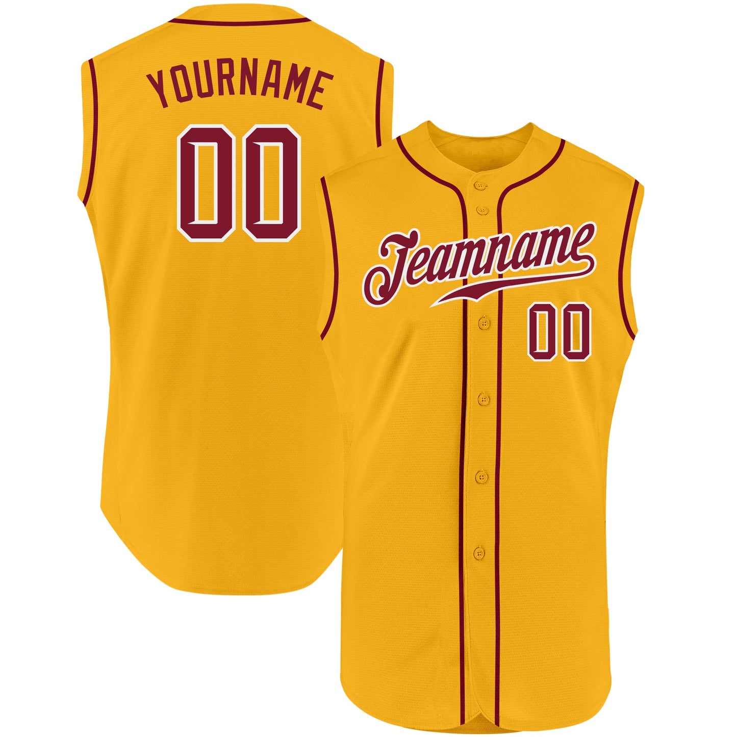 Custom Gold Crimson-White Authentic Sleeveless Baseball Jersey - Main View