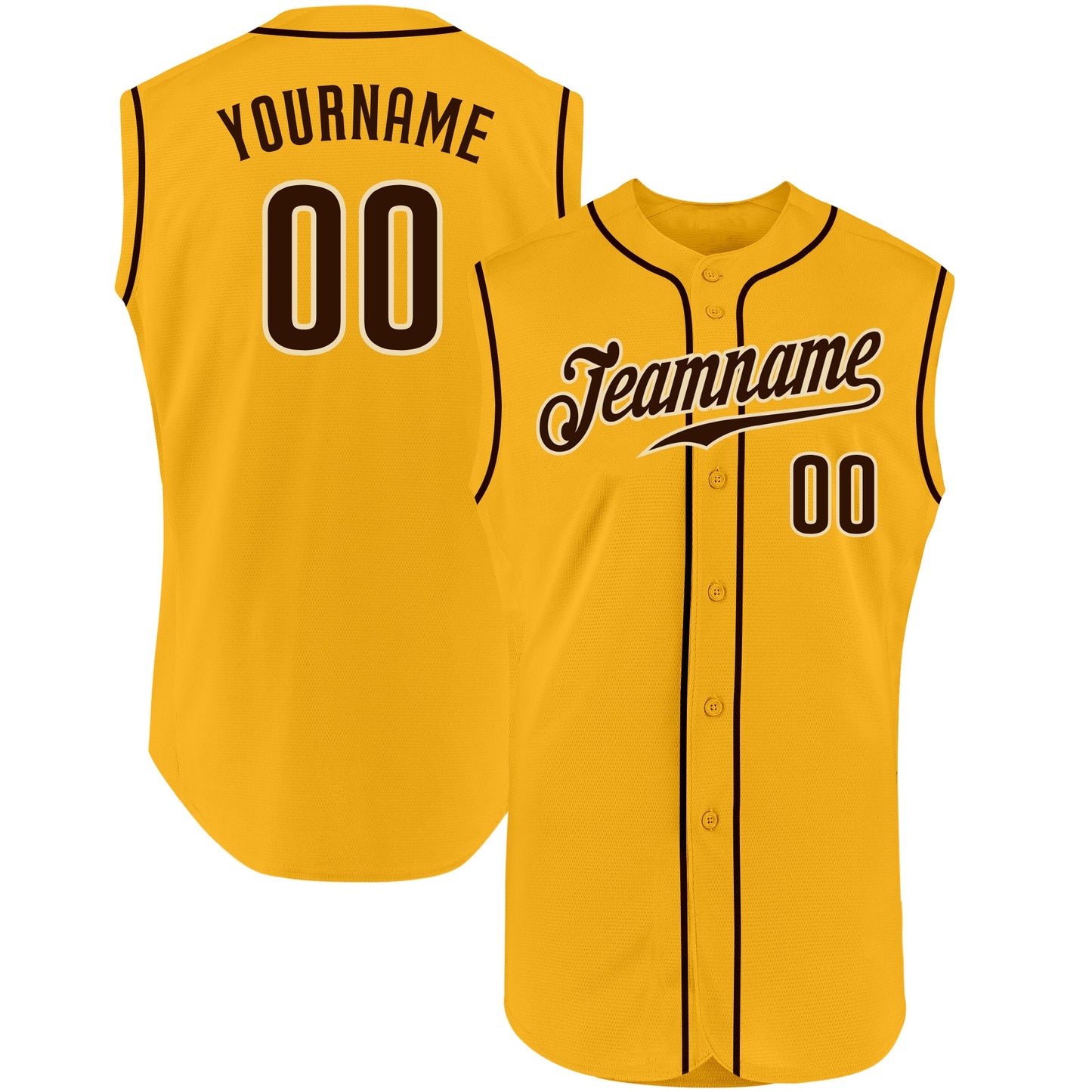 Custom Gold Brown-Cream Authentic Sleeveless Baseball Jersey - Main View