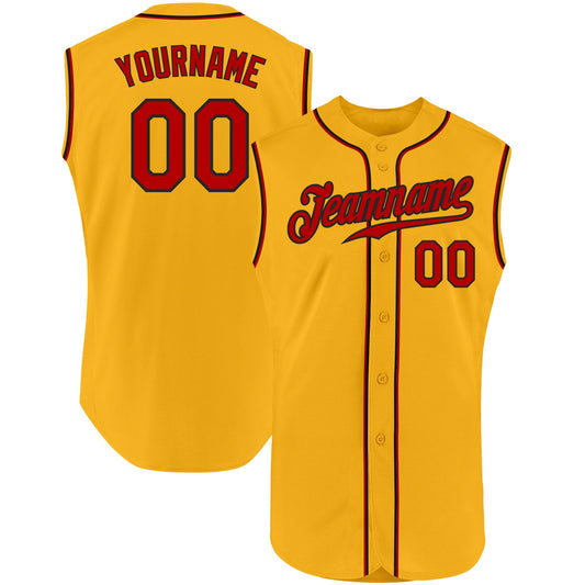Custom Gold Red-Black Authentic Sleeveless Baseball Jersey - Main View