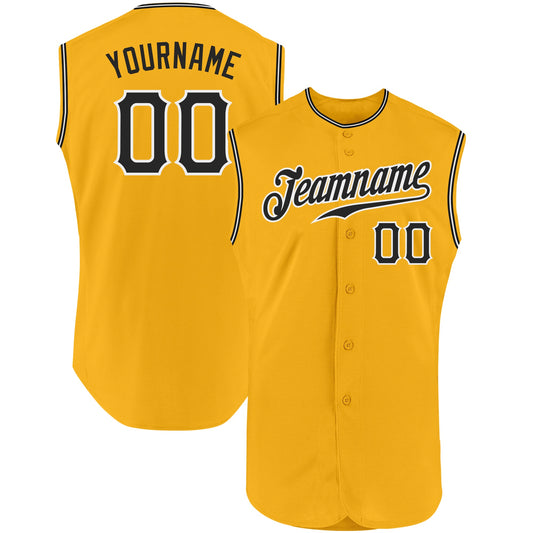 Custom Gold Black-White Authentic Sleeveless Baseball Jersey - Main View