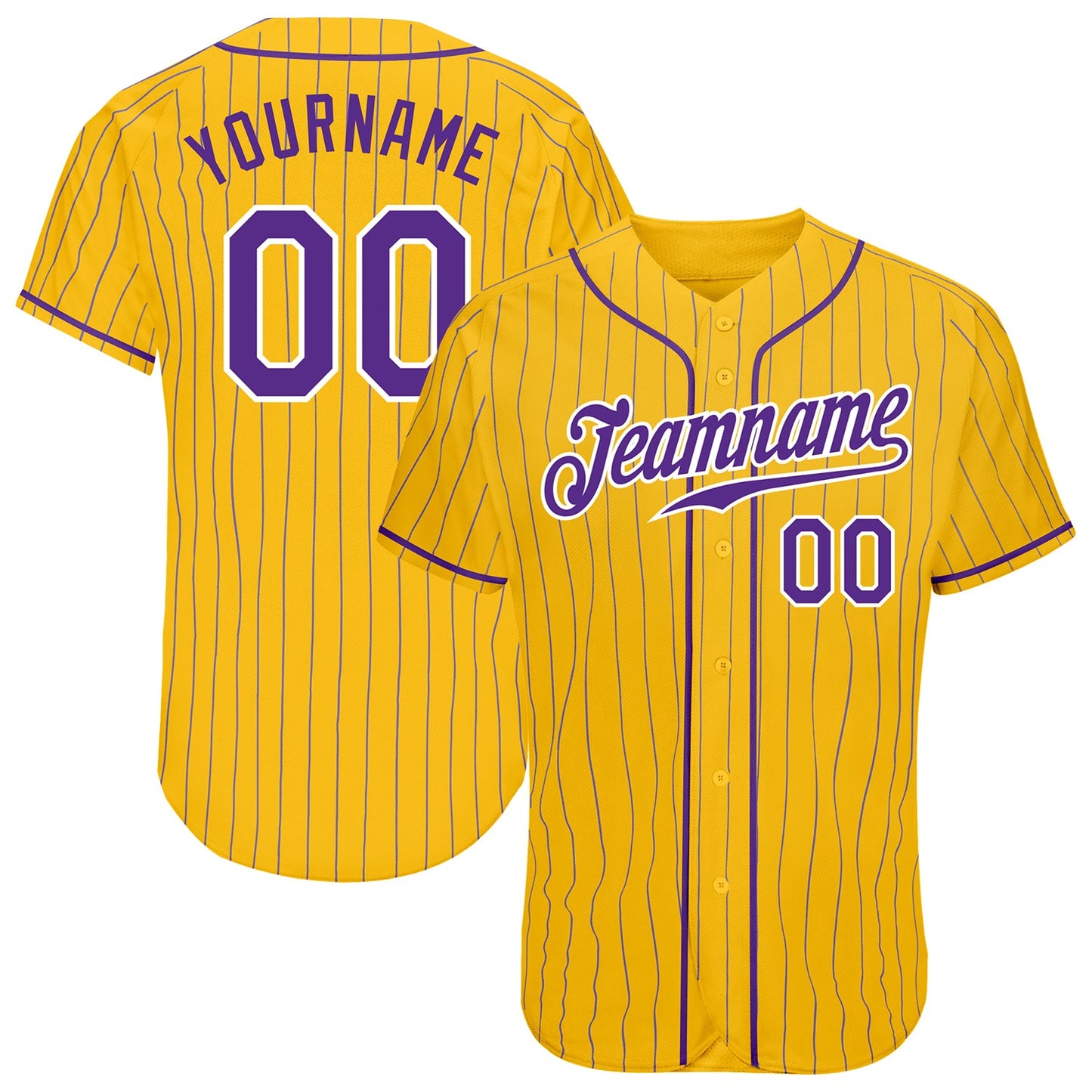 Custom Yellow Purple Pinstripe Purple-White Authentic Baseball Jersey - Main View