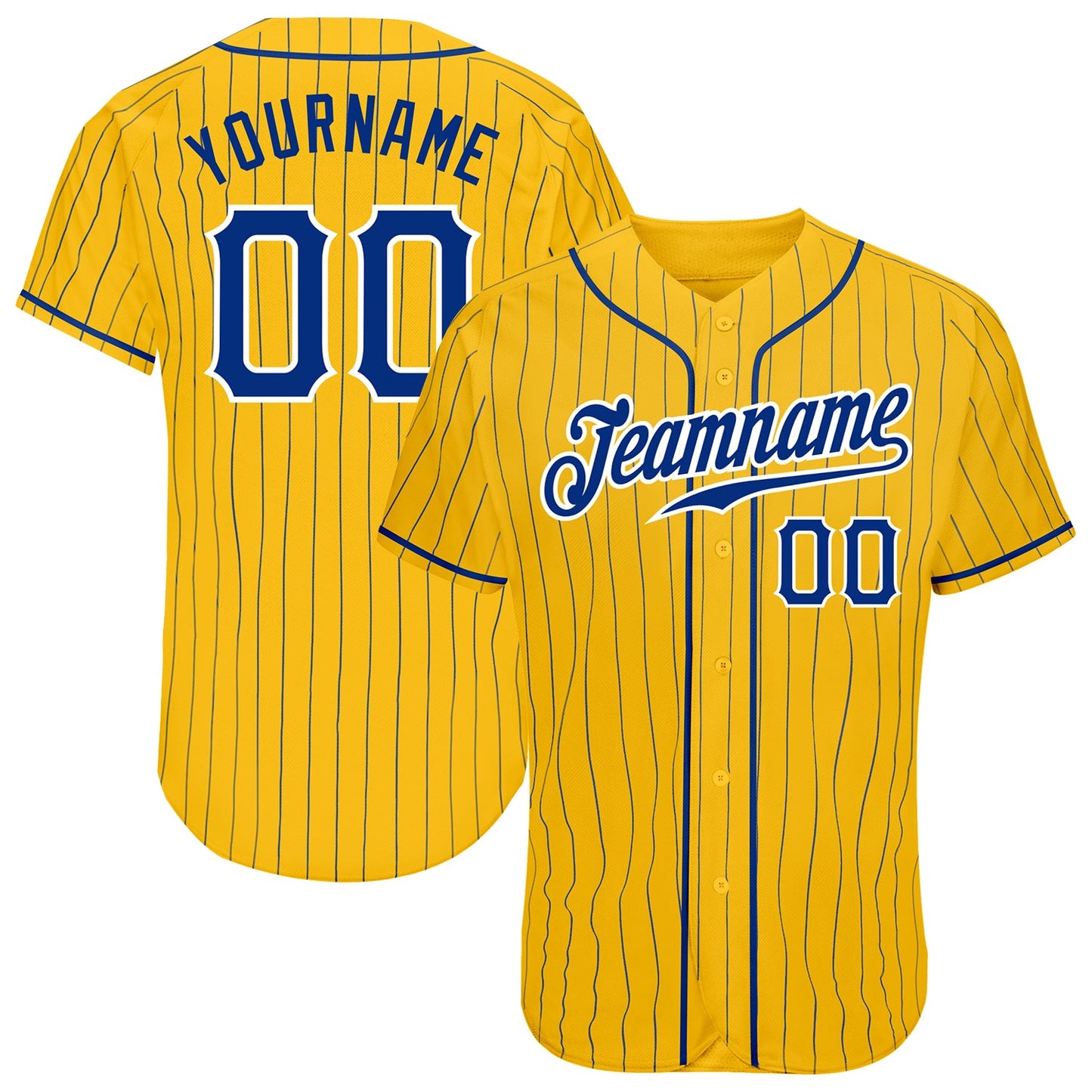 Custom Yellow Royal Pinstripe Royal-White Authentic Baseball Jersey - Main View