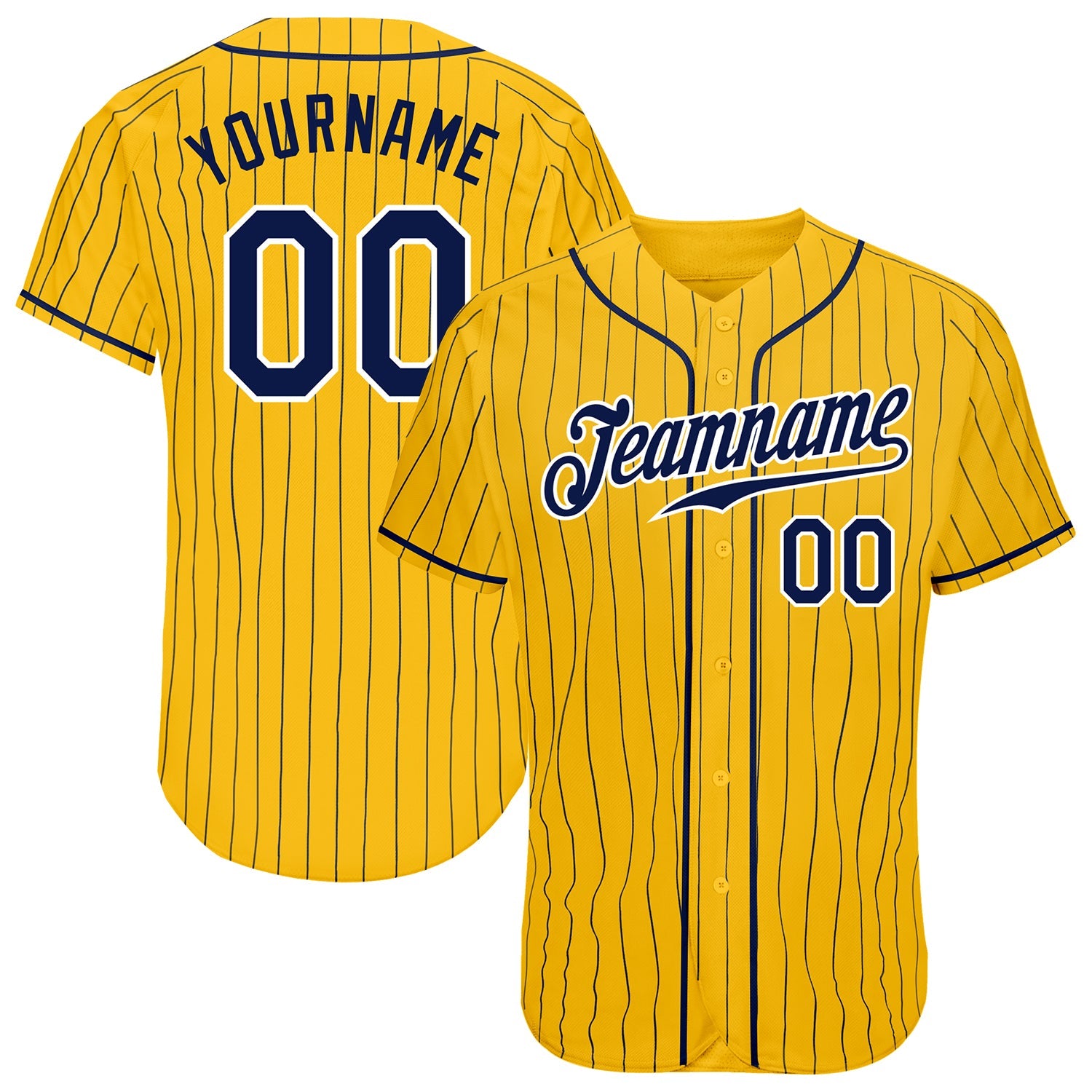 Custom Yellow Navy Pinstripe Navy-White Authentic Baseball Jersey - Main View