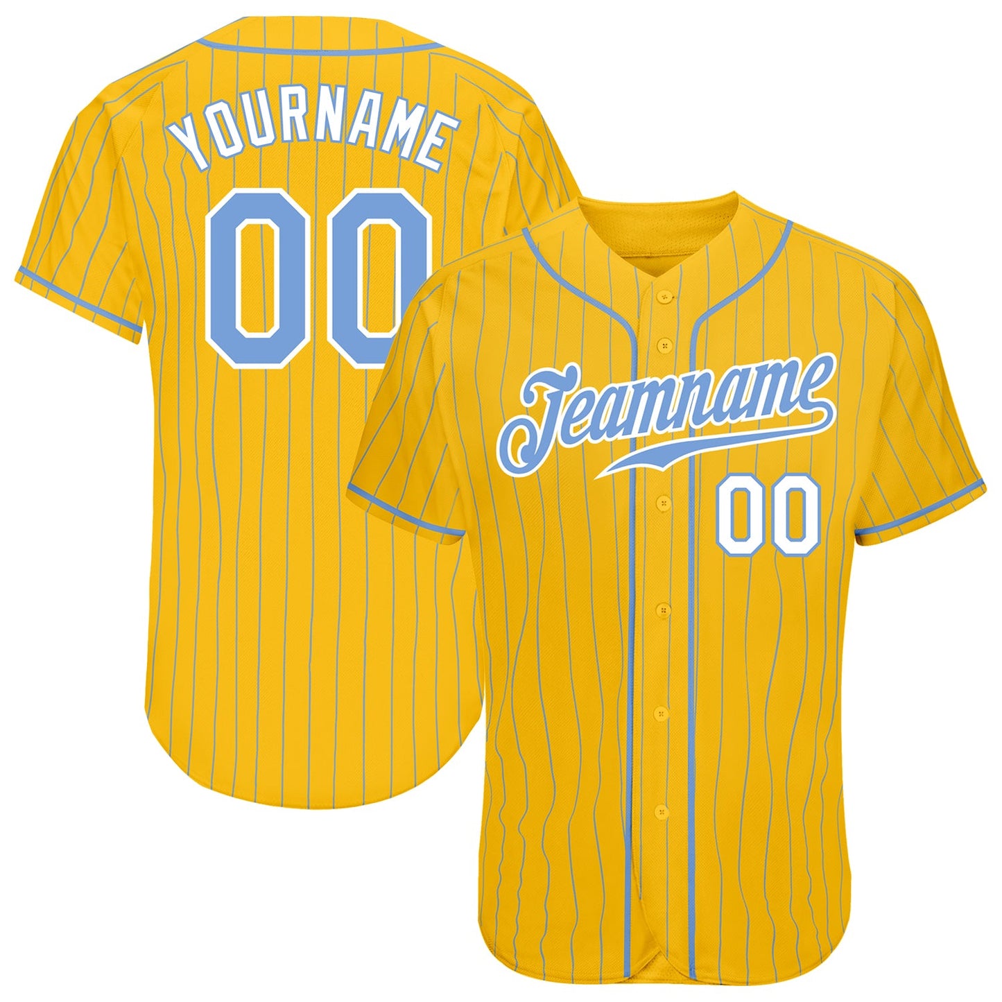 Custom Yellow Light Blue Pinstripe Light Blue-White Authentic Baseball Jersey - Main View