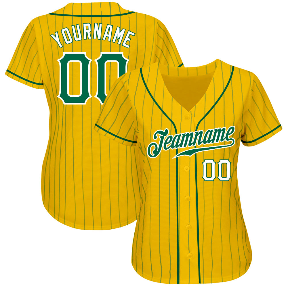 Custom Yellow Kelly Green Pinstripe Kelly Green-White Authentic Baseball Jersey view 2