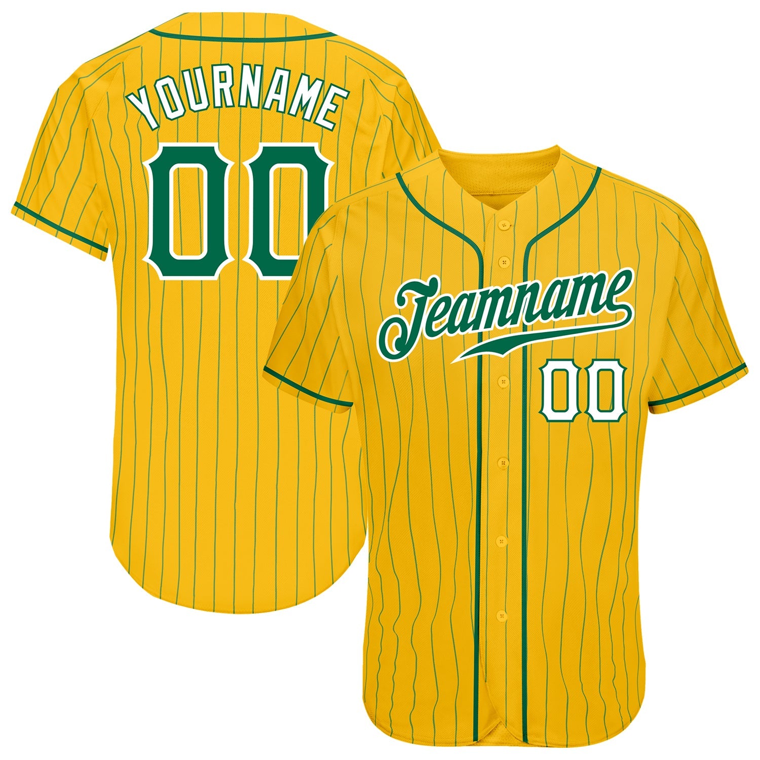 Custom Yellow Kelly Green Pinstripe Kelly Green-White Authentic Baseball Jersey - Main View