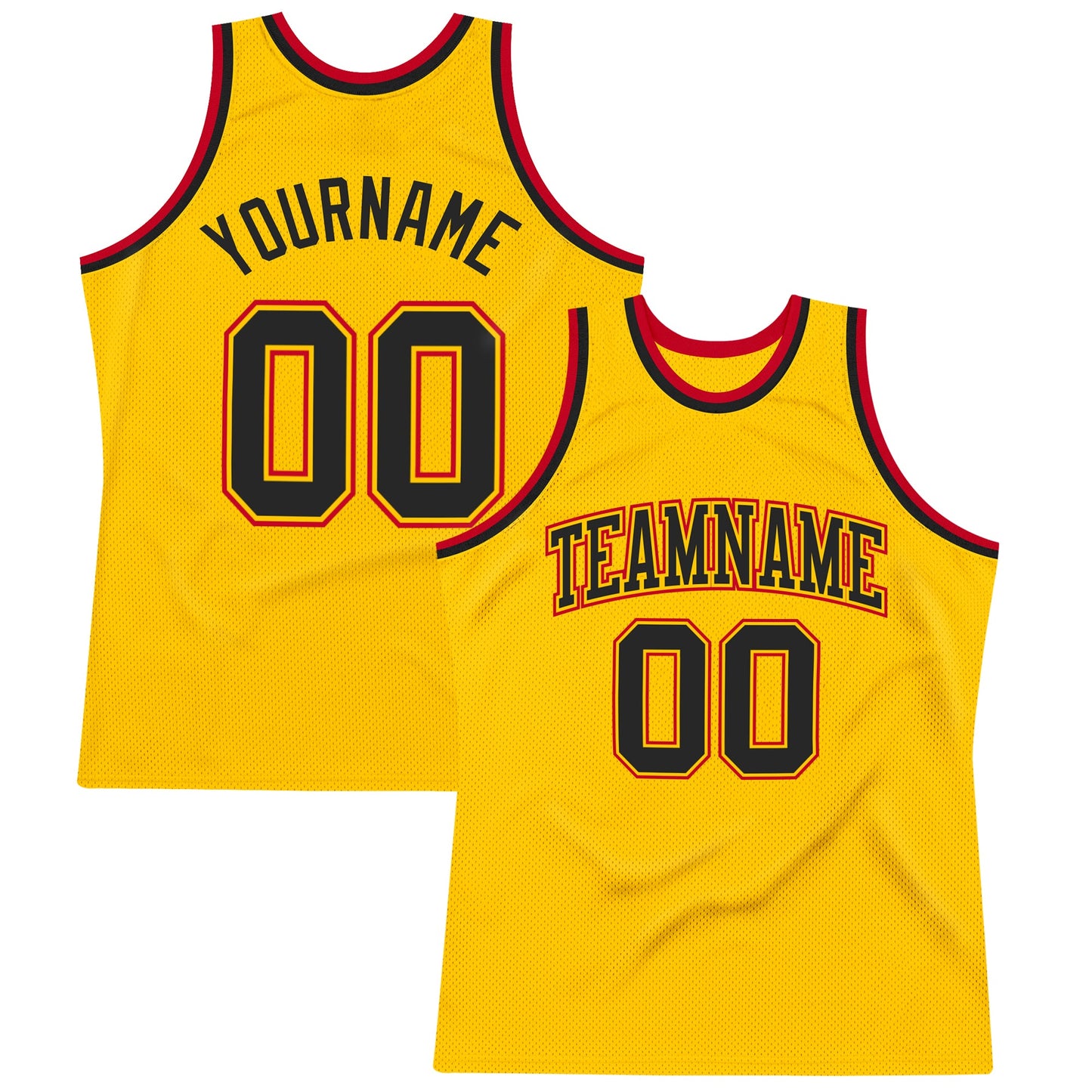 Custom Gold Black-Red Authentic Throwback Basketball Jersey - Main View