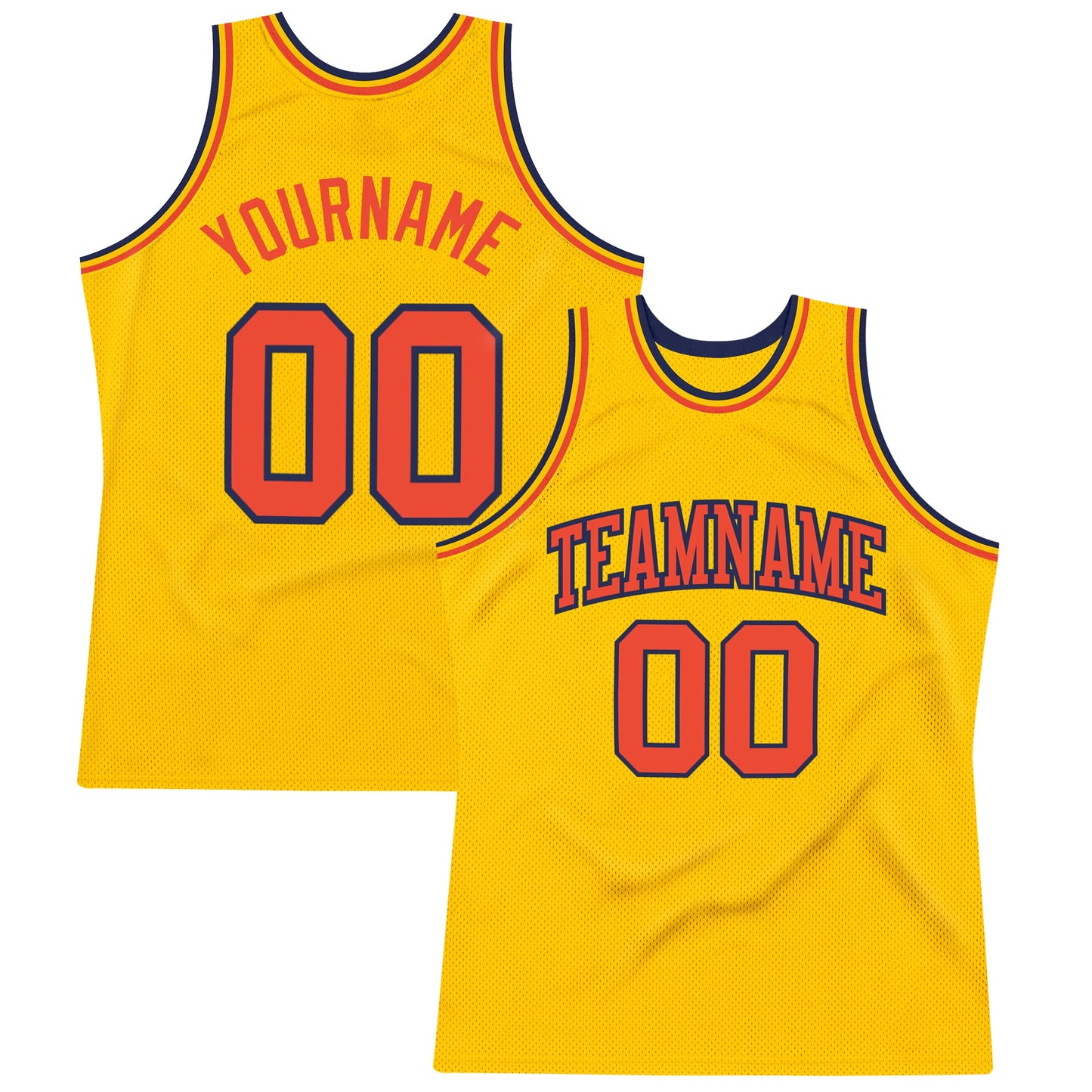 Custom Gold Orange-Navy Authentic Throwback Basketball Jersey - Main View